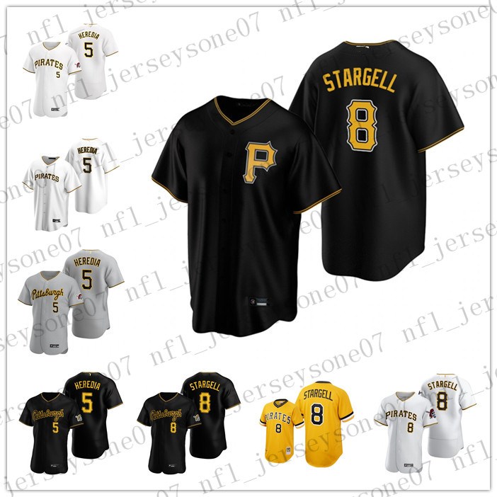 

Custom Mens women youth Pittsburgh''Pirates''5 Guillermo 8 Wi''llie Stargell black white rellow Authentic 2020 Home Jersey