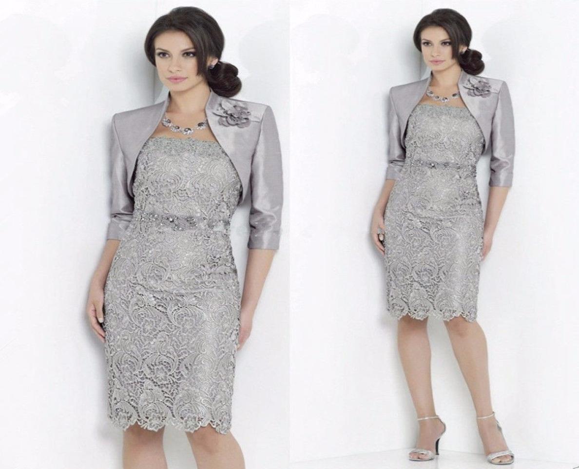 

Mother of the Bride Dresses Knee Length Mother Dress 34 Sleeve Lace Beads Jacket Evening Gown Vestido Madre Novia Prom5534238, Gold