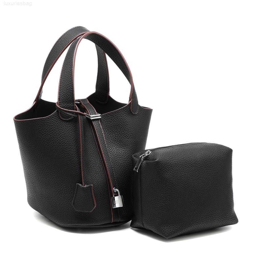 

Designer Luxury Vegetable Basket Women's Handbag Fashion Simple Water Bucket Litchi Pattern Bag39SWHV61 Picotin, Blue4