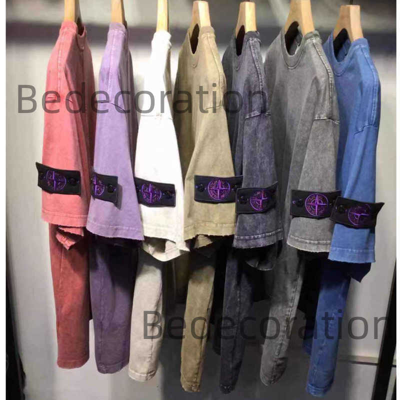 

22ss spring summer new Stone vintage batik washed armband short sleeve island functional style t-shirt tee, A020