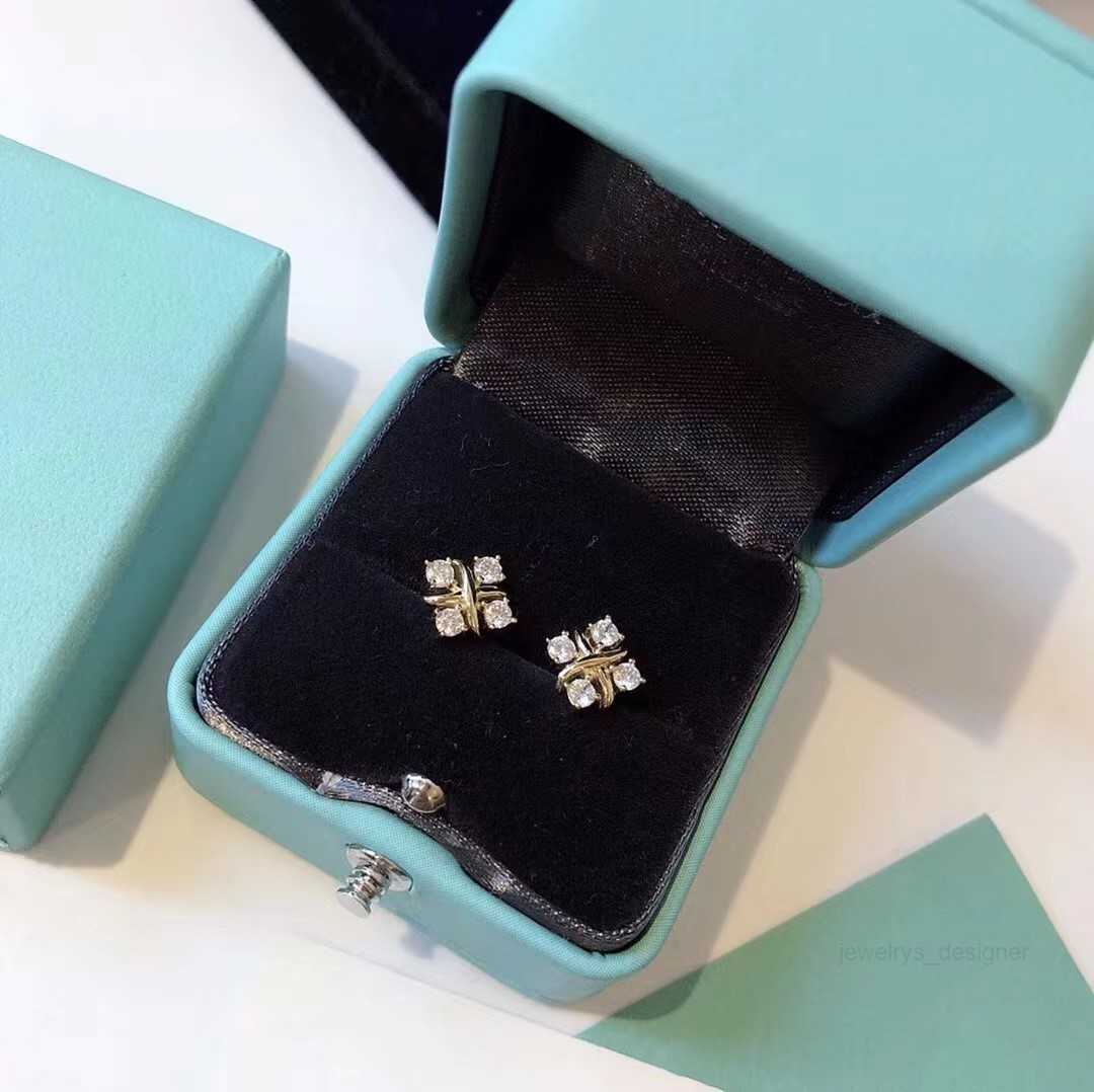 Designer Earring Luxury Schlumberger Charm Earrings Designer S925 Sterling Silver Gold Cross Square Zircon Crystal Earrings For Women With Box-image-856465003