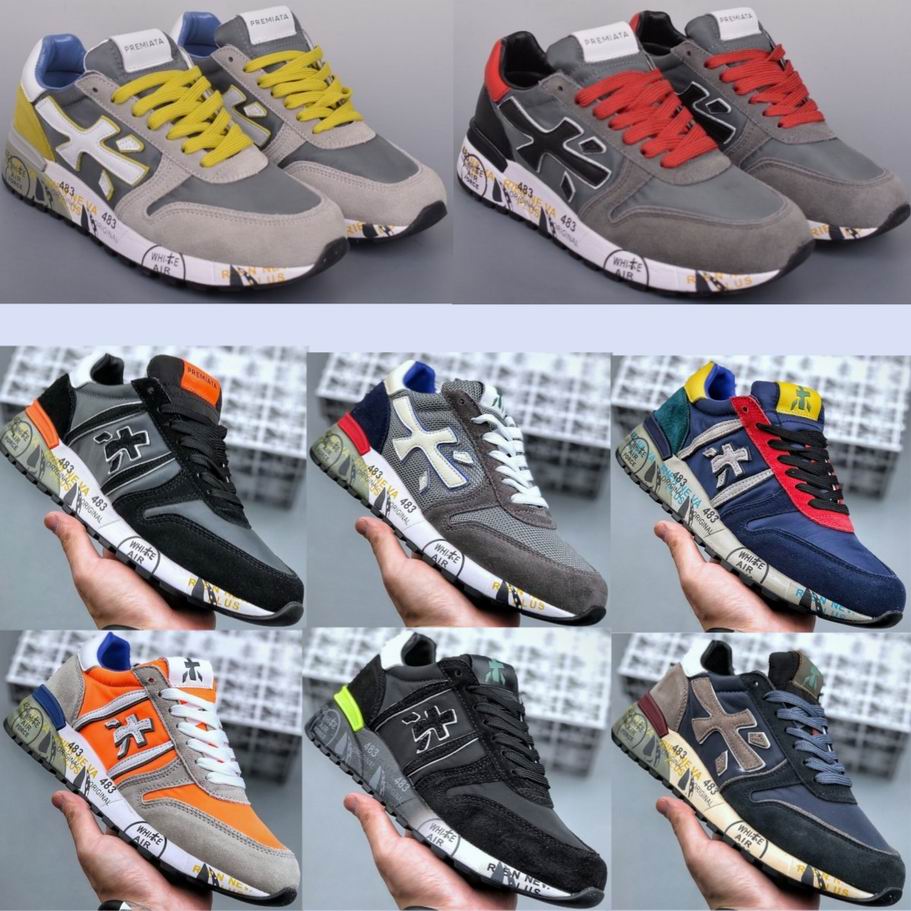 

Italy PREMIATA Mens Basketball Shoes 483 Steven Leather Mick Lander Black Red Grey Blue Brown Retro Men's Casual Trainers Beige White Walking Jogging Sports Sneakers, Color1