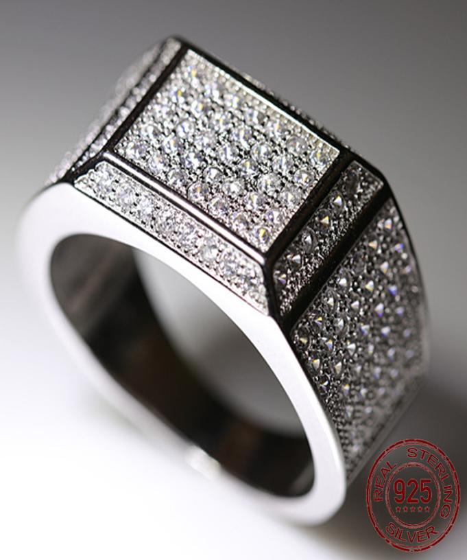 

Full CZ Diamond Genuine 925 Pure Sterling Silver men Rings for Male Wedding Engagement Bands Fine Jewelry Whole Ring M0359683709