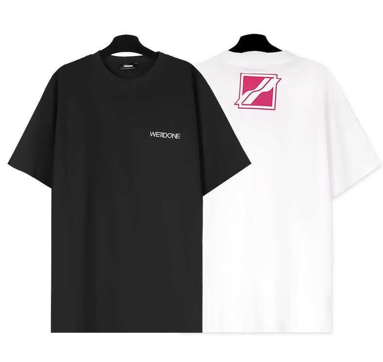 

We11done Men's and Women's Summer Short Sleeve T-shirt 5/4 Sleeve Loose Round Neck Top Couple Fashion Brand Bottom Shirt, Black3
