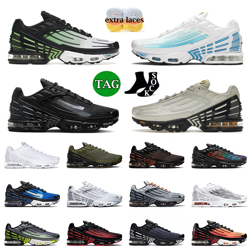 

WITH BOX designer Tn Plus 3 Sports Men Women Running Shoes Tns Tn3 Cushion Sneakers Ghost Green Laser Blue Spray Painted Bone Black Triple White Olive Halloween Traine, A29 39-46