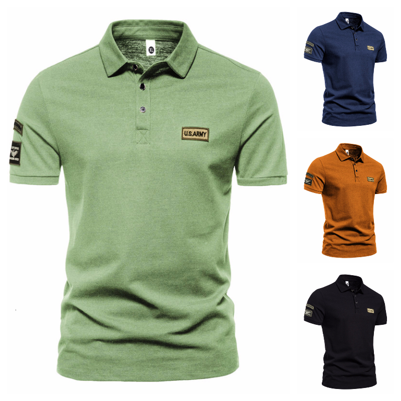 Mens Polos Summer Outdoor Military Style Shortsleeved Lapel Tshirt Casual Button Business Solid Color Polo Shirt 230404