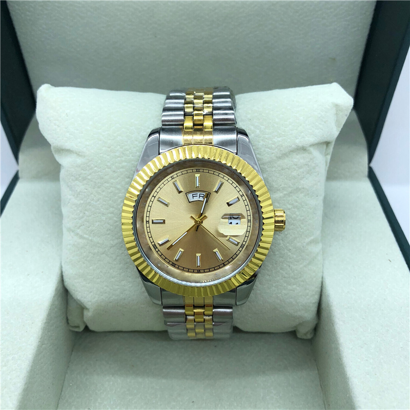 

Fashion Full Brand Wrist Watches Men Male Style 40 mm Date Luxury With Logo Steel Metal Band Quartz Clock X274, Gold silver white