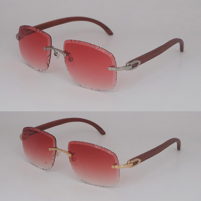 

Rimless Wood Sunglasses T8200762 Carved lens Vintage women Trimming Lens Unisex C Decoration Manufacturers wholesale Designer