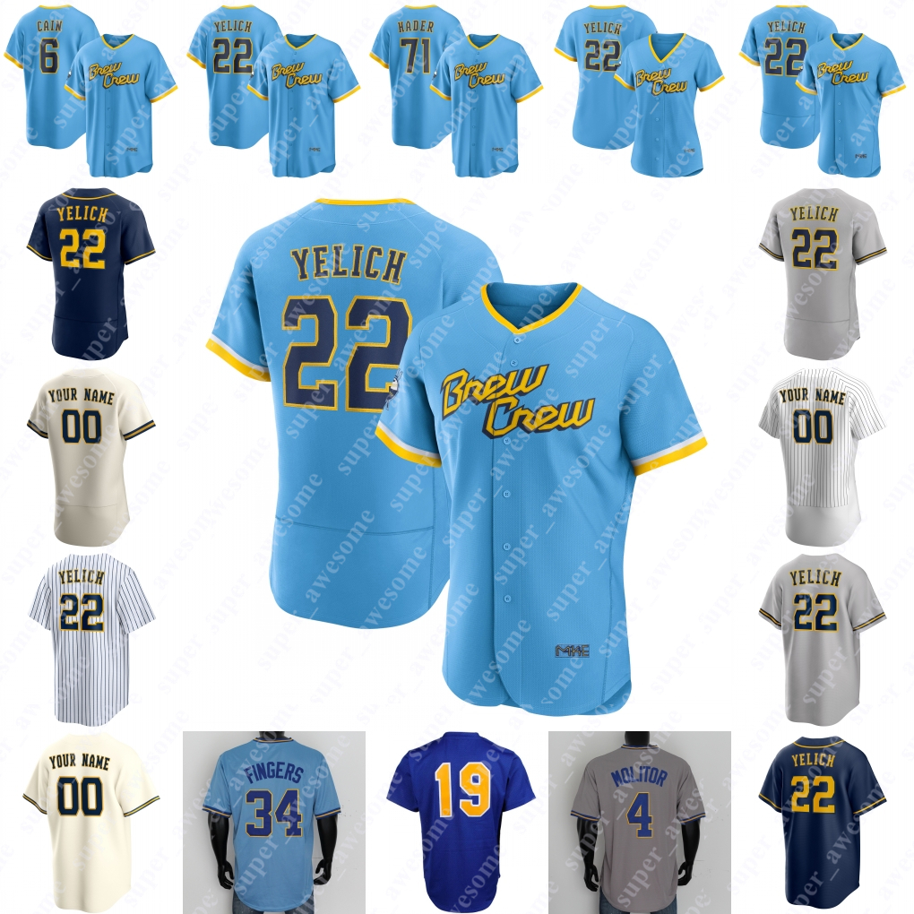 

Rowdy Tellez Baseball Jersey 22 Yelich Brian Anderson Brice Turang Garrett Mitchell Willy Adames Joey Wiemer Jesse Winker Luke Voit William Contreras Corbin Burnes, Gray flex base with sleeve patch