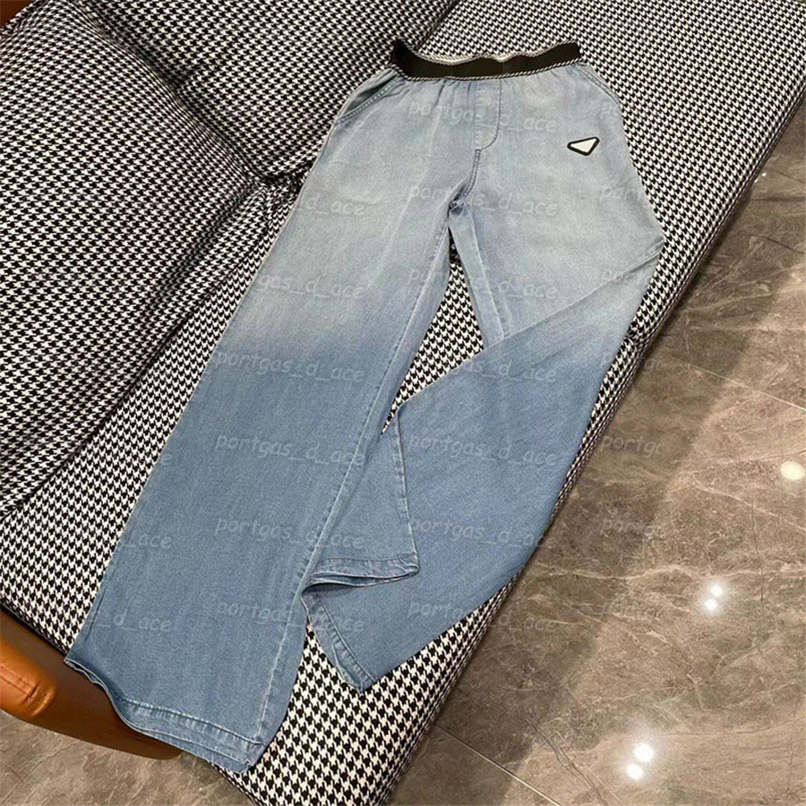 

Women Blue Denim Pants High Waist Webbing Pants Wide Leg Trousers, Blue with label #