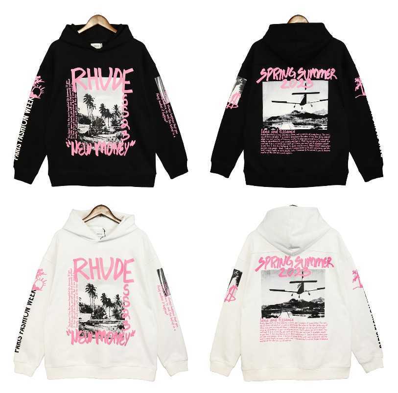 

Rhode American vintage landscape letter print hooded sweater ins hip-hop loose couple high street jacket, Shipping fee