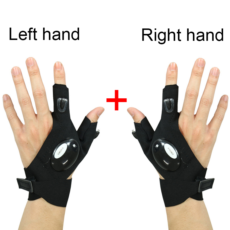

Cycling Gloves Outdoor Fishing Magic Strap Fingerless Gloves Night Light Waterproof Fishing Gloves with LED Flashlight Rescue Tools, As the picture shows