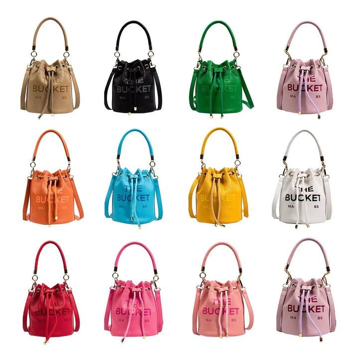 

Classic pull closure the marc leather BUCKET bag Womens men handbag original Luxury tote Drawstring shoulder hot fashion Designer buckets 1678, Red