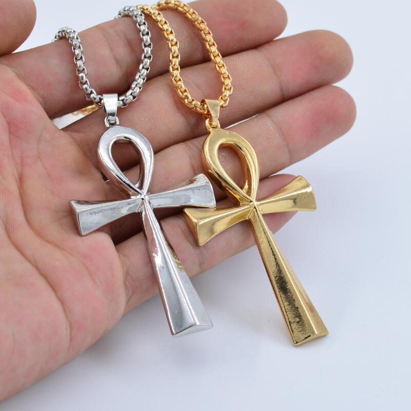 

Egyptian Ankh Crucifix Necklaces Pendants with Chain Metal Symbol of Life Cross Necklace Gold Silver Fashion Design Punk Hip Hop Religion Jewelry Gifts for Men Women