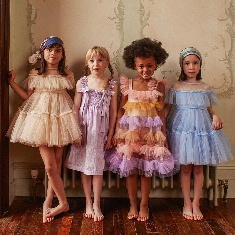 

Girls rainbow lace tulle dresses kids gauze puff sleeve princess dress 2023 summer children's day party clothing Z1301, As showed