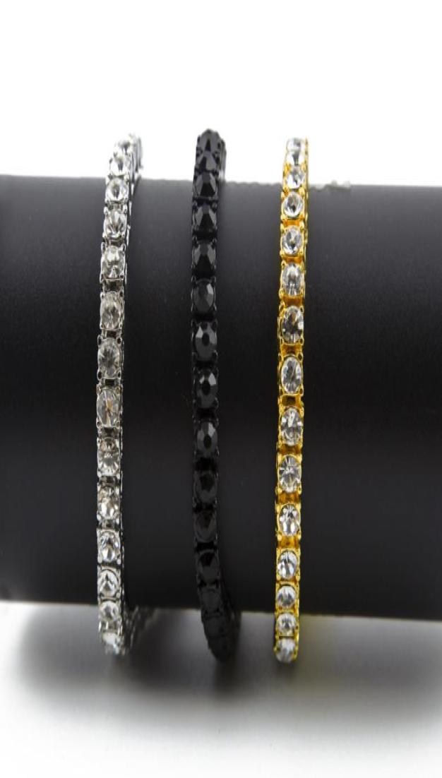 

Iced Out 1 Row 5mm Rhinestones Bracelet Men Hip Hop Style Clear Simulated Diamond 789inches Tennis Bracelets Bling Bling6549333