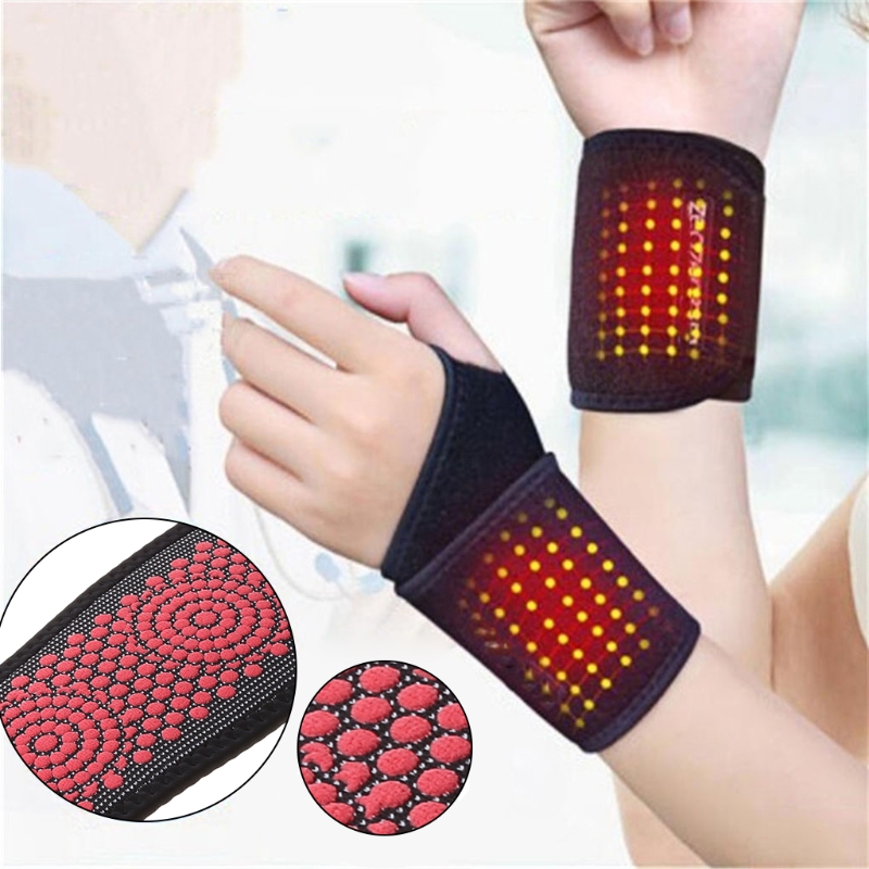 

Wrist Support Sports Safety Magnetic Therapy Self-Heating Wrist Support Brace Wrap Heated Hand Warmer Compression Pain Relief Wristband Belt, Black (2 pieces)