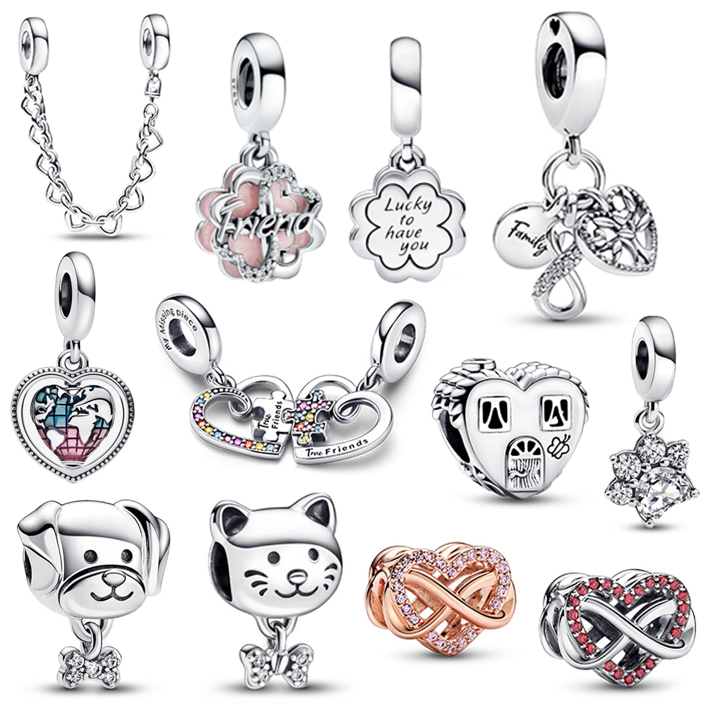 

925 silver Fit Pandora Original charms DIY Pendant women Bracelets beads New Puzzle Splittable Friendship Charm Linked Hearts Safety Chain House Happy Place