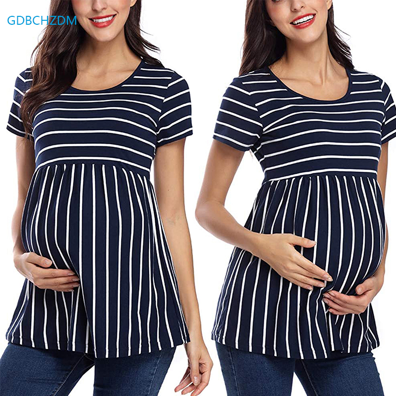 

Maternity Dresses Womens Maternity Tops Short Sleeve Striped Tunic Casual Pregnancy T-Shirt Maternity Clothes Comfy Flattering Summer Blouses 230404