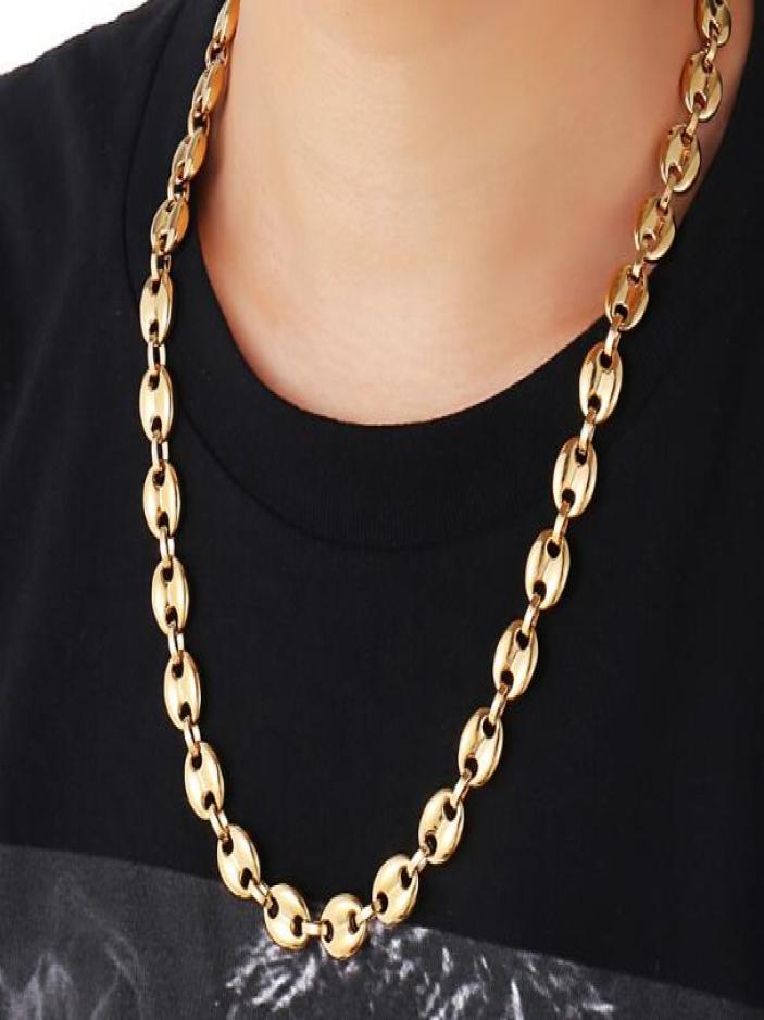 

836039039 HIP Hop Width 9MM Stainless Steel Gold Coffee Beans Link Chain Necklace Chain bracelet 316L Stainless For Men Wom2626876