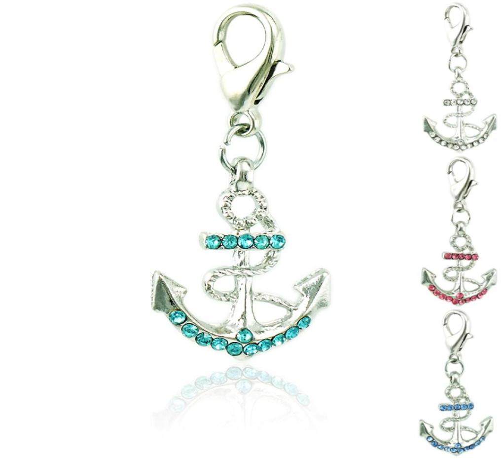 

Fashion Floating Charms With Lobster Clasp Dangle Rhinestone Anchor Pendants Findings DIY Charms For Jewelry Making Accessories1662613