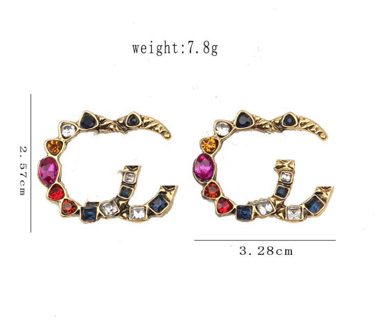 

Fashion 18K Gold Plated Letters Stud Geometric Luxury Designers Women Crystal Rhinestone Earring Wedding Party Jewerlry