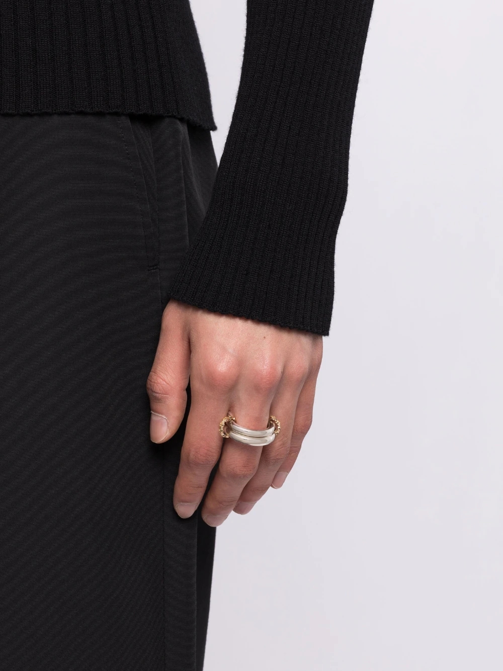 

Far Fetch Spinelli Kilcollin rings brand logo designer luxury fine jewelry earrings gold Calliope x Hoorsenbuhs Virgo sterling silver stack ring