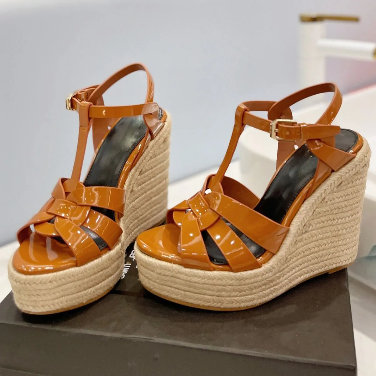 New Tribute Women Espadrille Sandals Wedge Patform Pumps Heels Women Luxury Designers Girls Patent Leather Outsole Evening Casual Party Shoes Fac