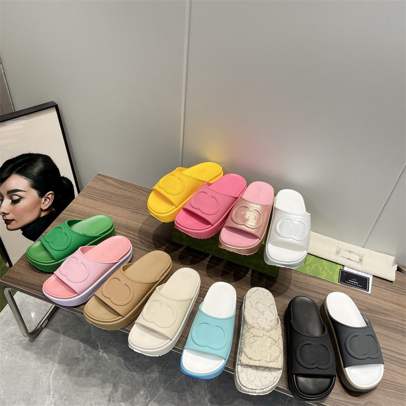 

Top Quality Thick Bottom Women Designer Slipper Slide Sandal Summer Brand Corium Shoes Classic Beach Casual Genuine Leather Sandles, Color-4