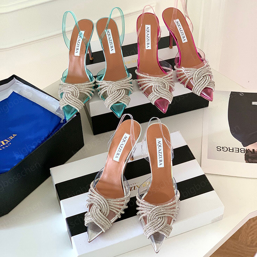 

Dress Shoes Women's High Heels 2023 Spring Summer Designer Luxury Fashion Aquazzura PVC Crystal Diamond Sandals 6.5 10 Office Career Cocktail Formal Wedding Shoes, Clear