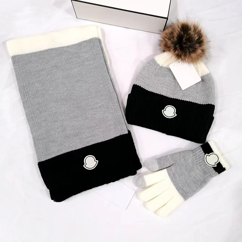 Designer beanie + Scarf + Gloves letter knitted bonnet Caps for Mens Womens Autumn Winter Warm Thick Wool Embroidery Cold Hat Scarf size: 150*20cm