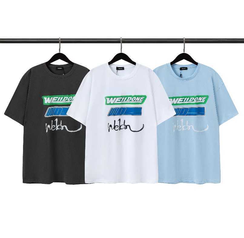 

2022 New WE11DONE Korean Oversize Screen Print Letter Short Sleeve Loose Couple T-shirt for Men and Women, Light blue