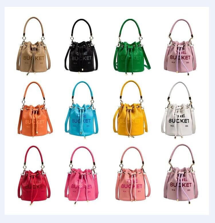 

Classic pull closure the marc leather BUCKET bag Womens men handbag original Luxury tote Drawstring shoulder hot fashion Designer buckets THE 68, Red
