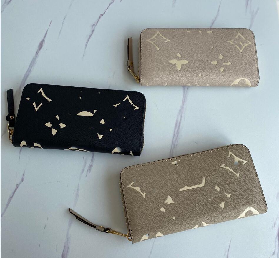 

10A High Quality New ZIPPY WALLET Designer Womens Embossing Wallets & Holders Empreinte Leather Card Holder Organizer Long Wallet Coin Purse Key Pouch Pochette, Black