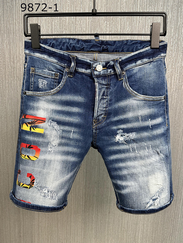 

Men's Jeans Man Shorts Short Denim for Man Blue Summer Half Pants Mens Breeches Hole Metal Button DSQUAR Skinny Slim Patchy Water Washed Maple Leaf Designer Top-quality, D22-11