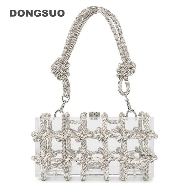 

Knot Handle Rhinestones Evening Acrylic clutch Bag Designer clear shoulder bag Crystal Diamonds Dinner Party Wedding Purse, Army green