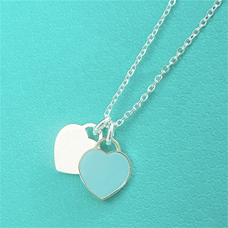 

double heart pendant designer jewelry t love necklace for women luxury silver chains fashion stainless steel jewlery bracelet bangle earrings necklaces designer