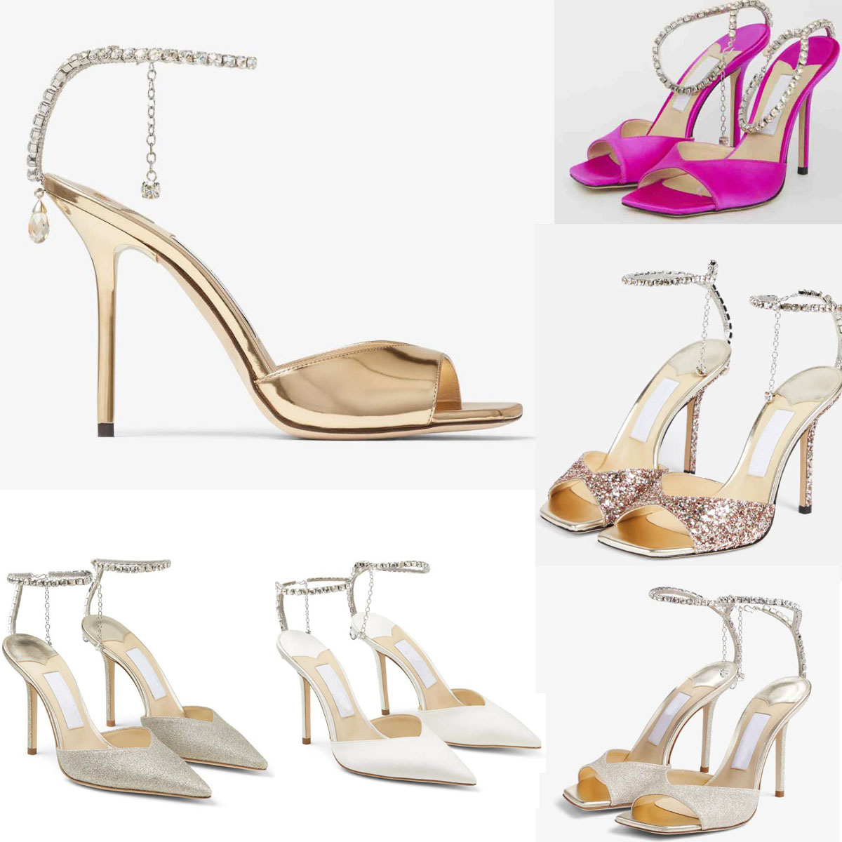 

Woman Luxury Designer sandal high heels Ivory saeda 100 satin patent leather pointed-toe open toe Crystal Chain Stiletto Heel Party Wedding Lady Gladiator Sandalias, 13