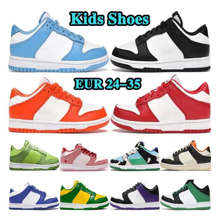 

2023 Kids Running Shoes Boys and Girls Designer sb Dunks DUNKES Zebra Black white Washed Coral Reverse Panda Child Sports Children Teenage Thick Soled Youth us 9c-3y, 15