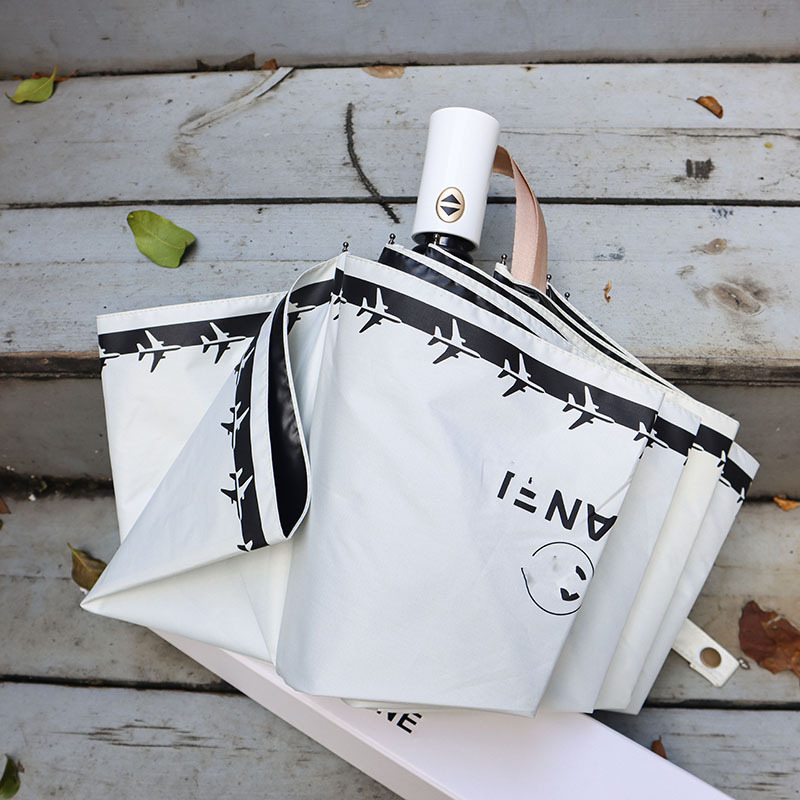Designer Aircraft Pattern Sun Rain Dual Purpose Trifold Fully Automatic Opening and Closing Black Glue Sunscreen Gift Box Umbrella M260302-image-1095985345