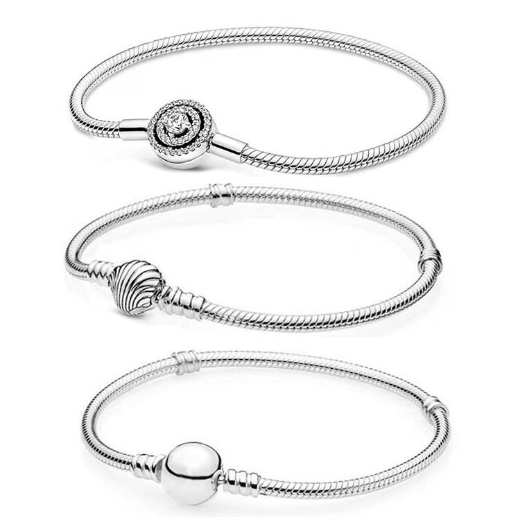 

925 Sterling Silver Pandora New Halo Circle Full Drill DIY Round Buckle Bone Chain Crown Basic Chain