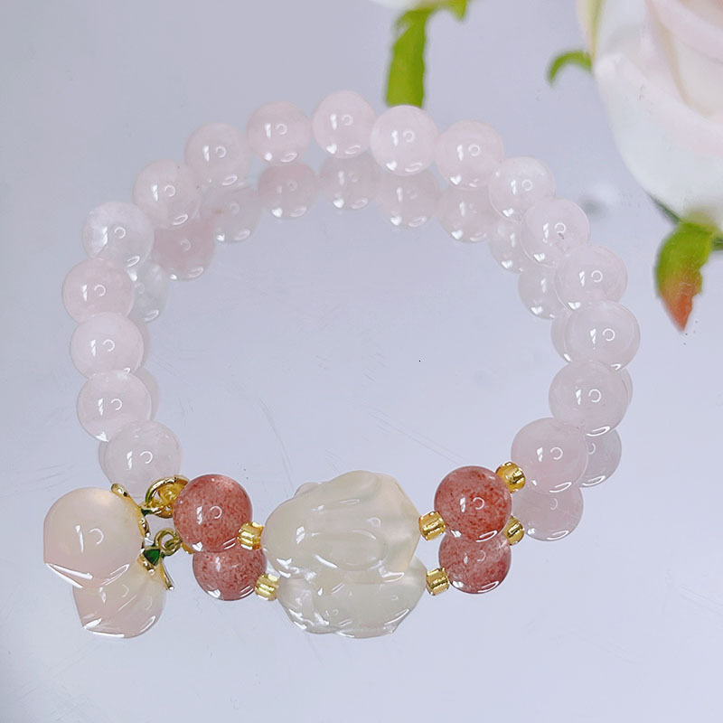 Charm Bracelets Rabbit/Beach Natural Rose Quartz/Agate/Strawberry Crystal/Chalcedony Bead Chain Bracelet Women's Exquisite Jewelry YBR752 23040