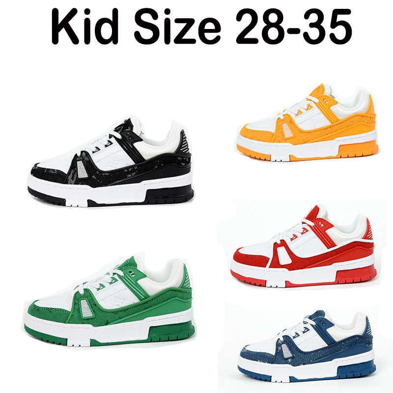 

2023 Designer Kids Baby Shoes Virgil Trainer Casual Calfskin Leather Abloh White Green Red Blue Letter Overlays Platform Low Kids Sneakers EUR 28-35