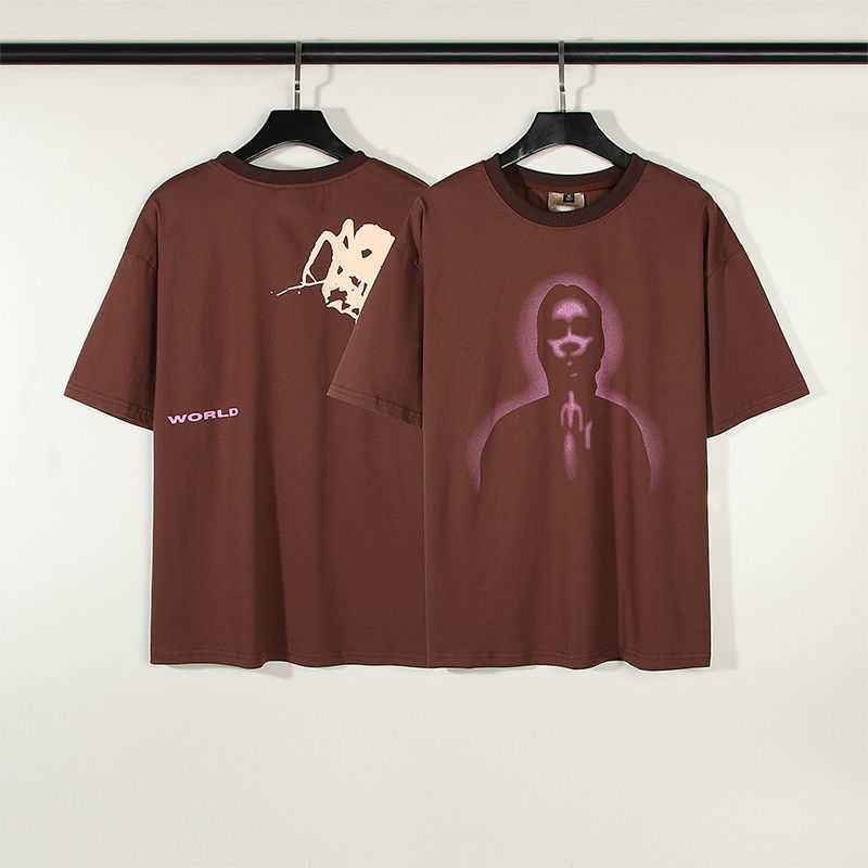 

Star Style Sp5der 555555 Portrait Letter Printed American High Street Short Sleeve T-shirt, 3274 vintage coffee