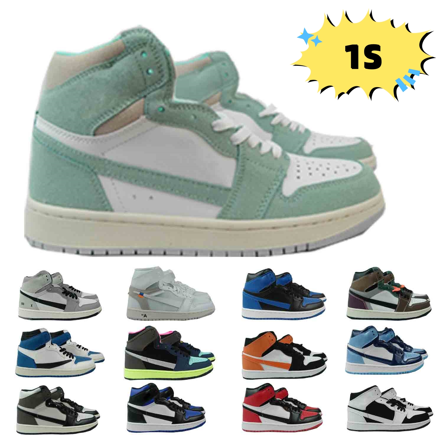 

Jumpman 1 1s Basketball Shoes White Black Trainers Running Classic Basic Sneakers Breathable, #j126