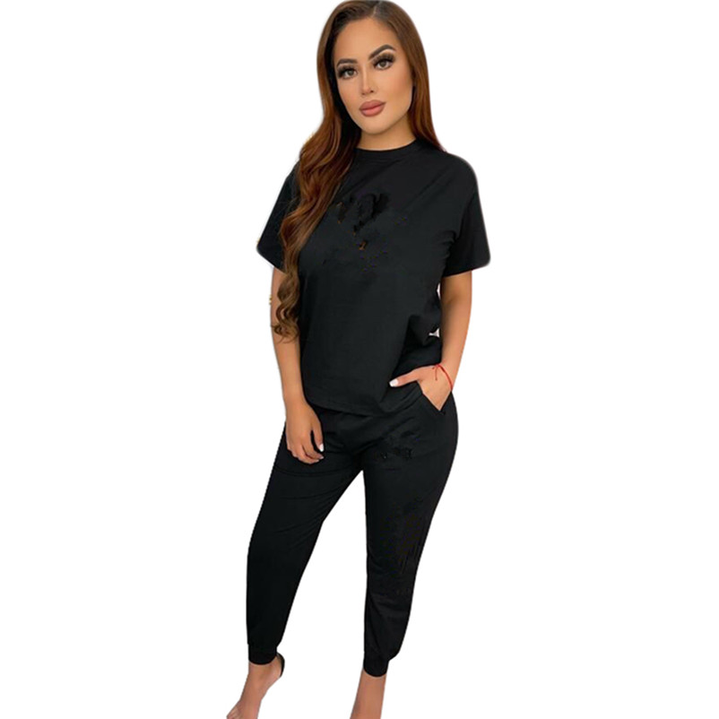 

2023 Designer Jogger suits Women tracksuits Summer Outfits 2X Short Sleeve T-shirt and pants Two Piece Sets Casual Print Sweatsuits Sportswear Wholesale 8856-V, As the pic