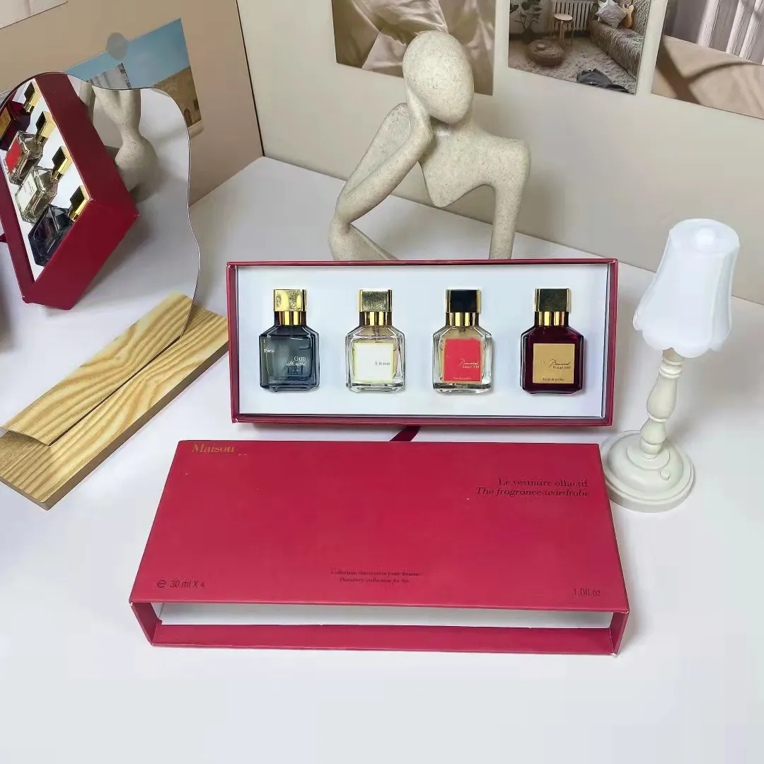 

High Quality Baccarat Perfume Set Rouge 540 A la Rose Oud Silk Mood 4x30ml kit Long Smell Extrait De Parfum Women Men Spray 4 in 1 Red Rouge 540 perfumes Fast Ship