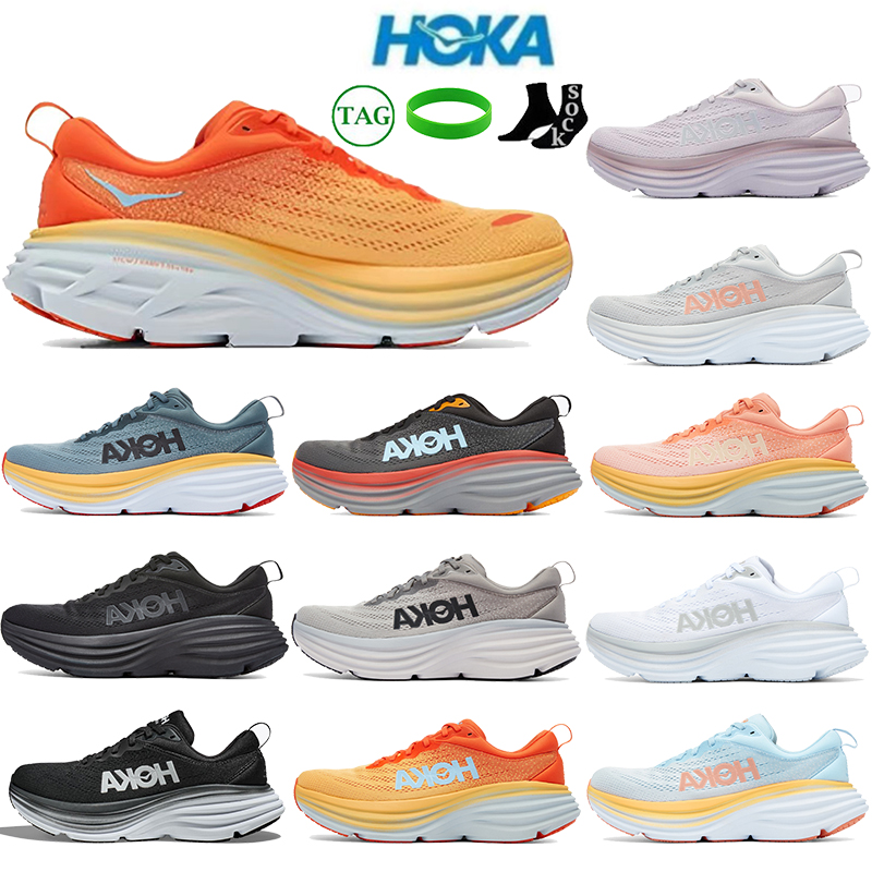 

HOKA Bondi 8 Running shoes men women designer sneakers Triple Black White Amber Yellow Summer Song Shark Skin Harbor Mist mens womens fashion outdoor runner trainers, No.2 black white