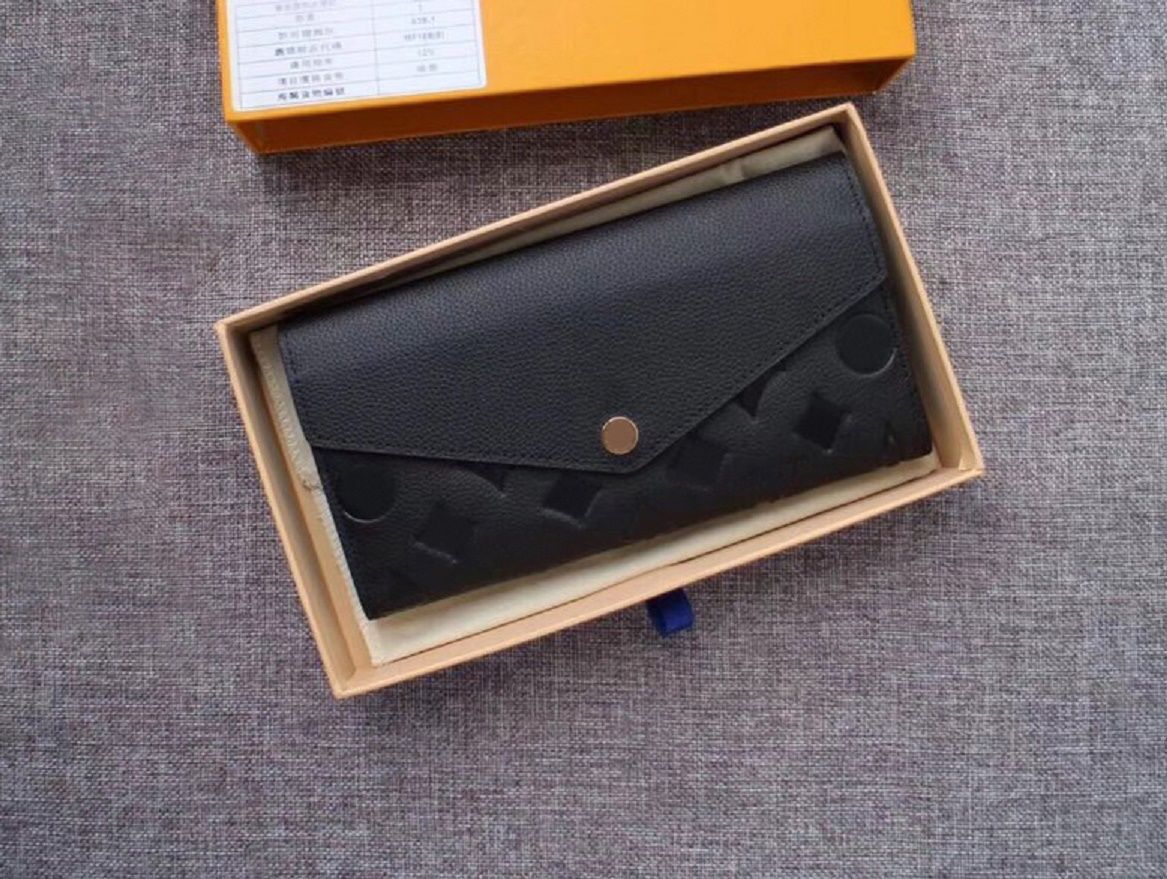 

long wallet women purse men sarah embressed flower letter envelope wallet long card holder sarah ladies money clutch bags with box M61182, Invoices are not sold separate