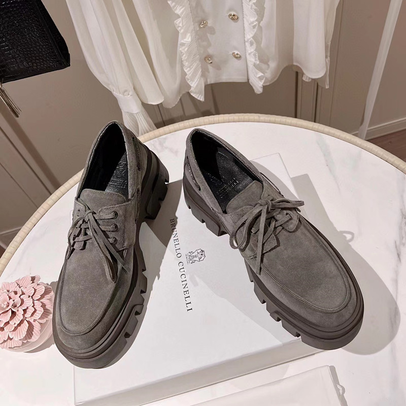 

Brunello Cucinelli Casual Shoes Thick Bottom Lace Up Loafers Shoes Designer Genuine Leather Fashion Female SSpring And Fall Single Shoes Slip On Dress Shoes Pumps, As pic